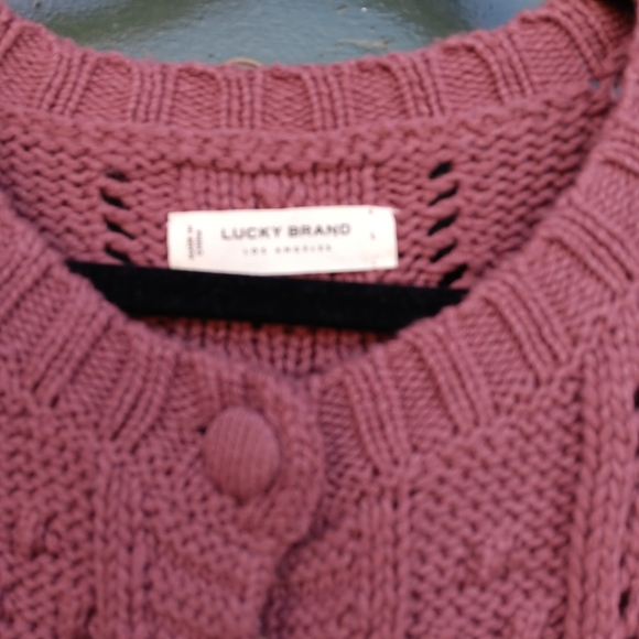 Lucky Brand Dark Mauve Pink Embroidered Button-Up Cardigan - Picture 3 of 5